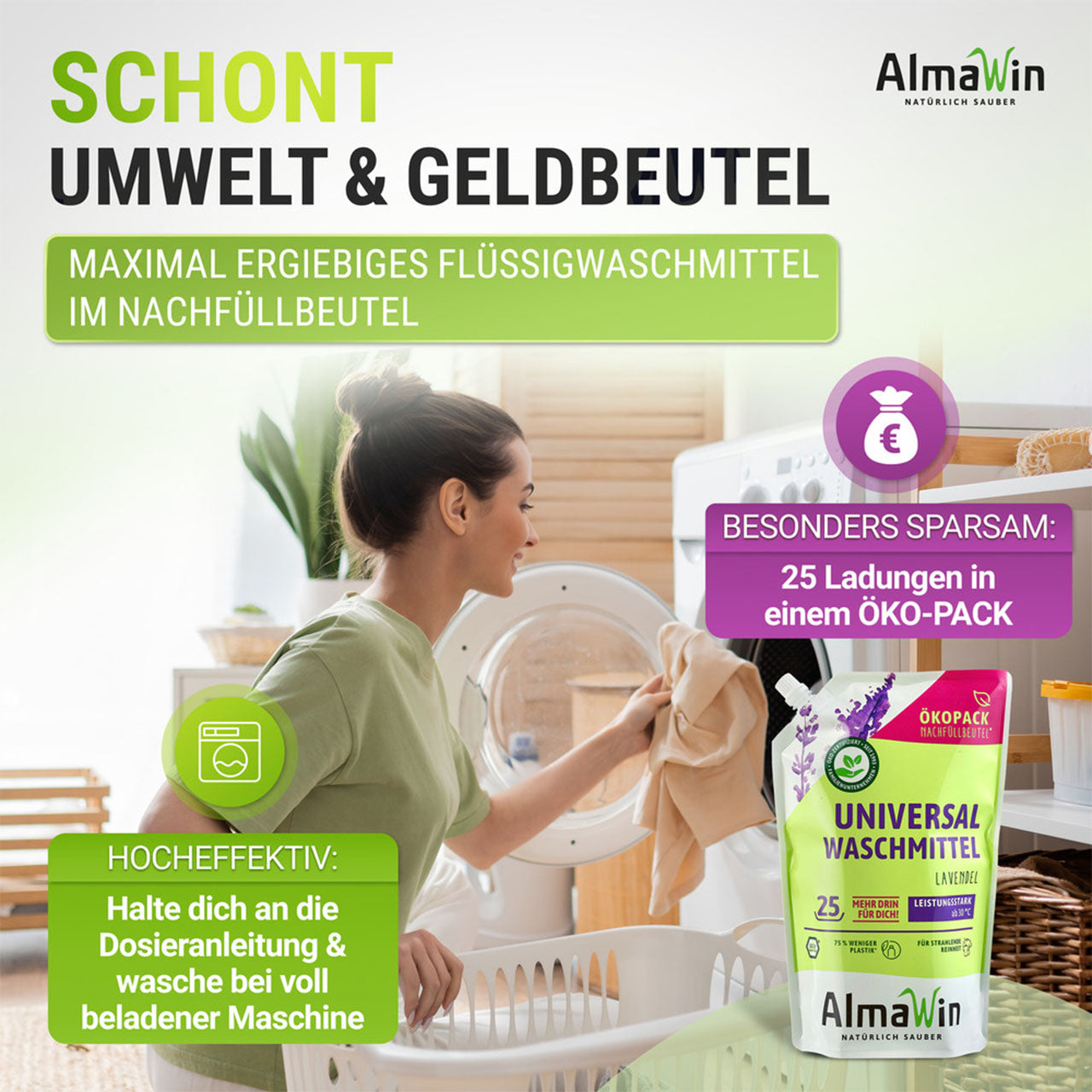 Almawin Waschmittel flüssig, im ÖKO Pack