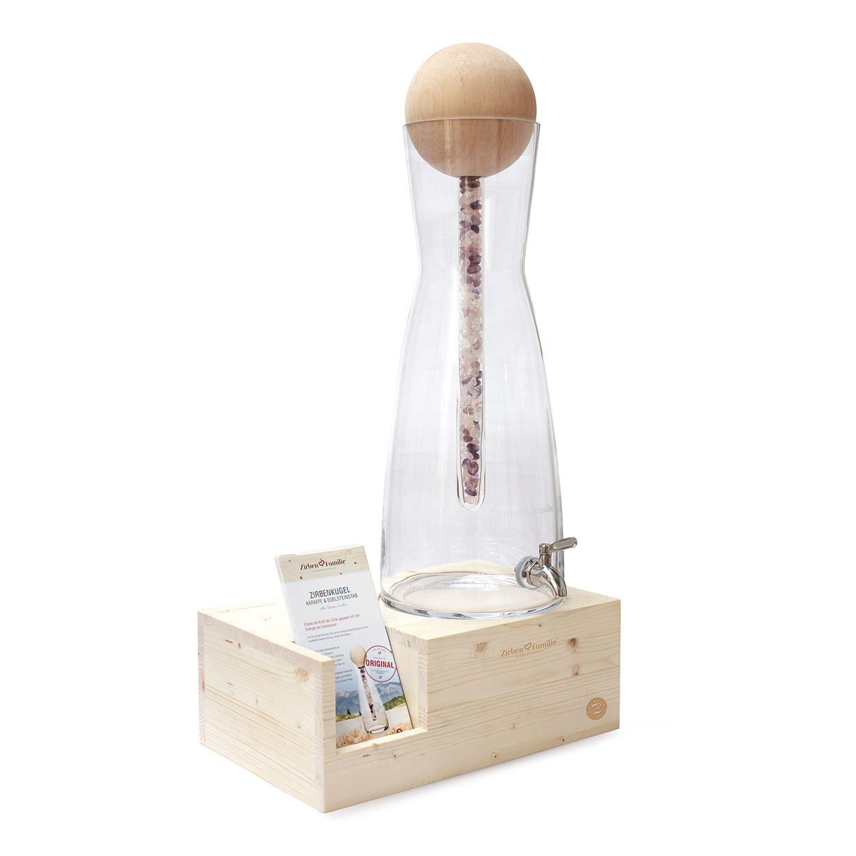 ZirbenFamilie „Glungezer Riese“ ZirbenKugel Set Edelsteinstab inkl. 9 L Wasserkaraffe