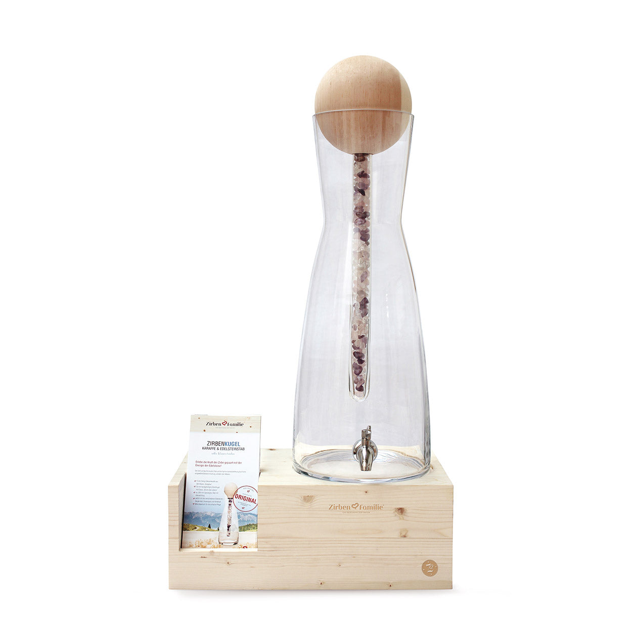 ZirbenFamilie „Glungezer Riese“ ZirbenKugel Set Edelsteinstab inkl. 9 L Wasserkaraffe