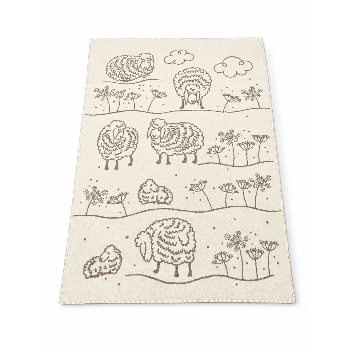 Island Wollparadies Schaf Wolldecke, beige-weiß, mit Schaf- und Wiesenmotiv, Gesamtansicht