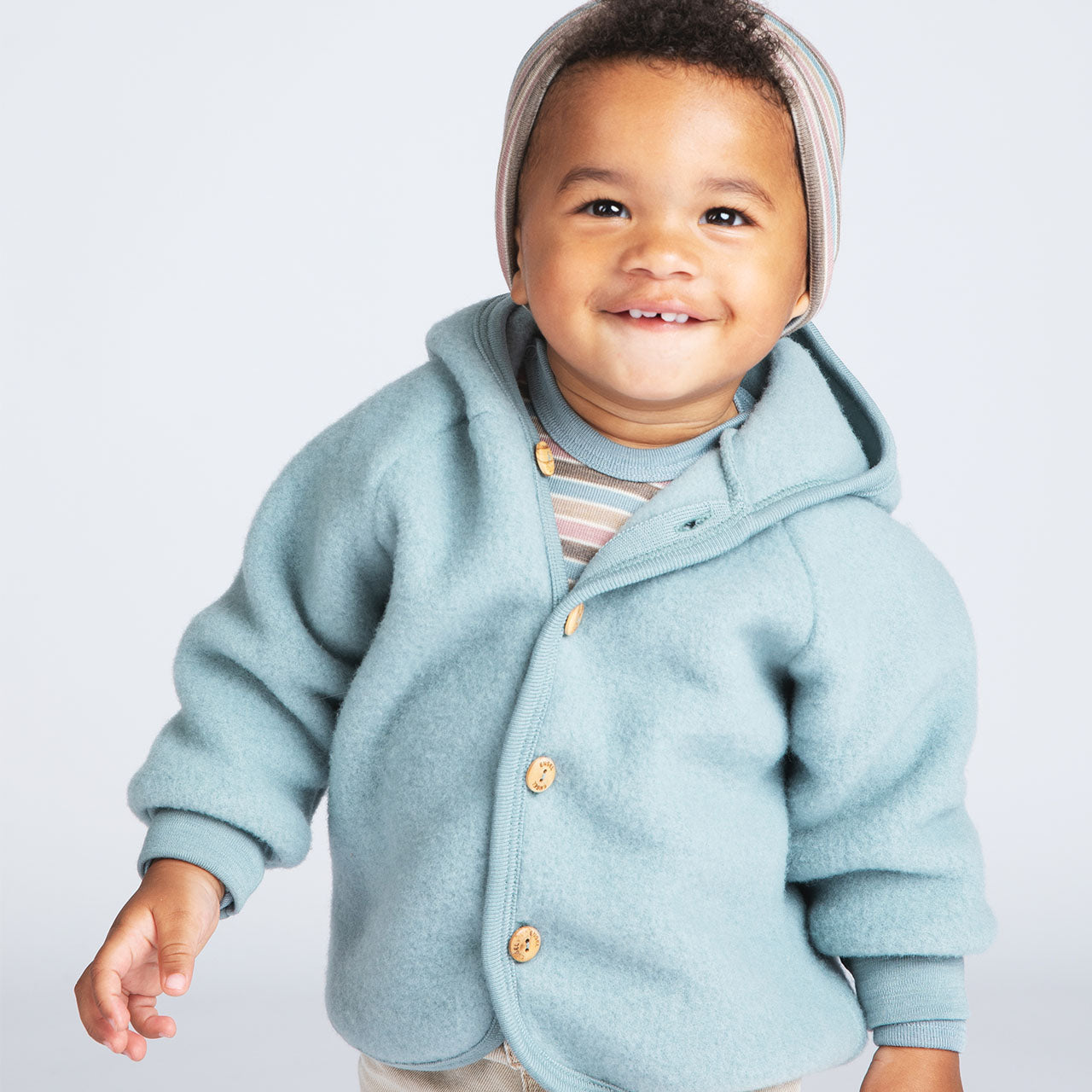 Engel Baby Jacke mit Kapuze und Knöpfen aus Schurwolle / Fleece