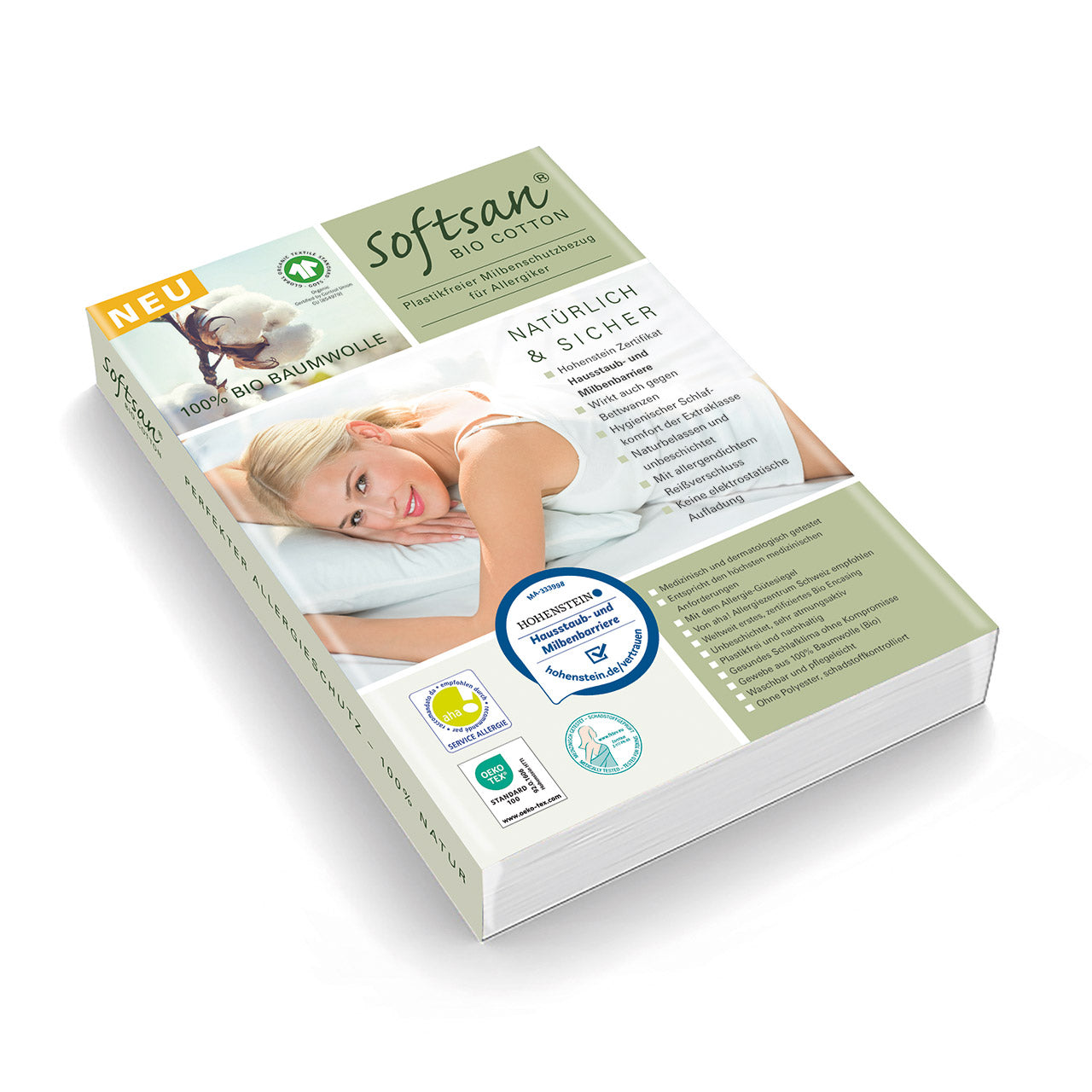 Softsan® Encasing für Seitenschläferkissen aus Bio Baumwolle | Schutzbezug für Allergiker