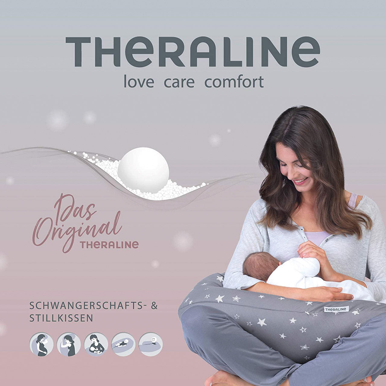 Theraline Stillkissen mit EPS-Mikroperlen Füllung 190 x 40 cm