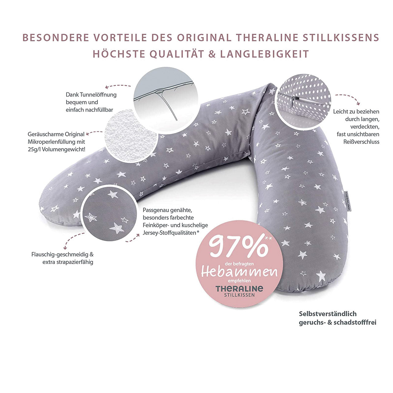 Theraline Musselin Stillkissen mit EPS-Mikroperlen Füllung