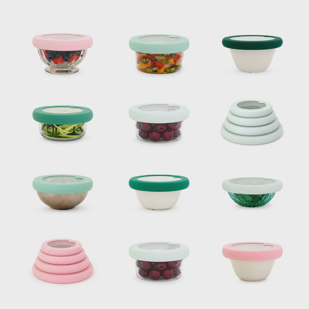 Video laden: Food Huggers Frischhaltedeckel aus Glas / Silikon